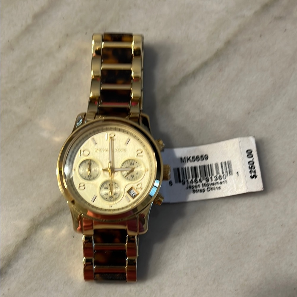 Michael Kors Gold and Tortoise Shell Women's Watch - Picture 2 of 3